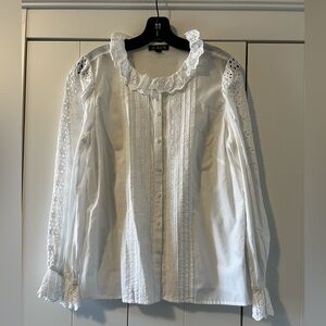 J. Crew White Eyelet & Pintuck Button-Front Blouse